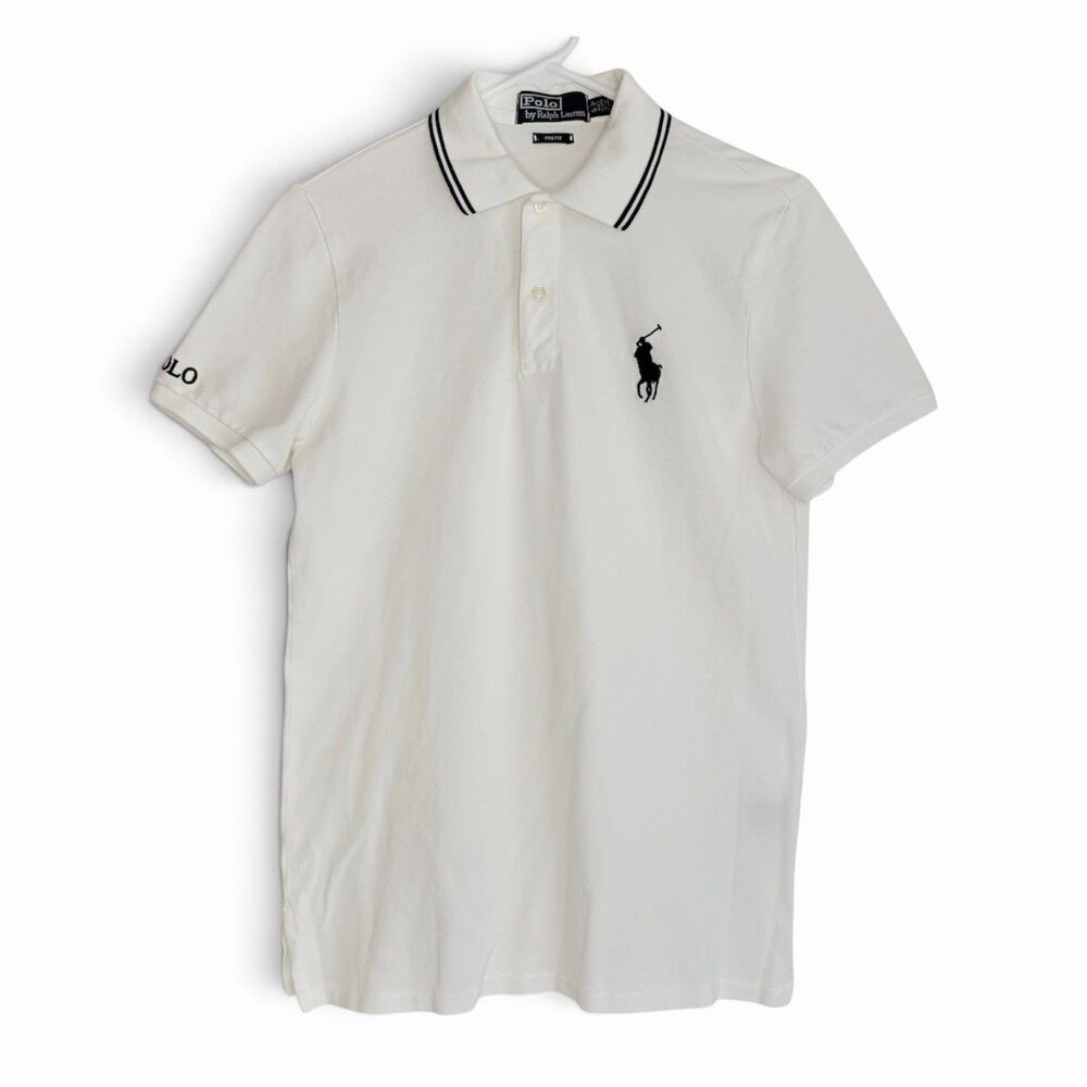 Polo Ralph Lauren Polo Shirt Mens SMALL Pro Fit White Cotton Blue Pony Logo